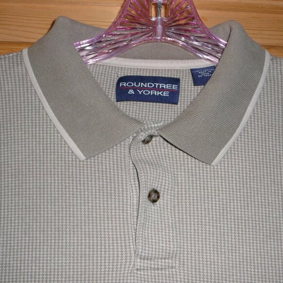 Roundtree & Yorke Mens Shirt Size XL Long Sleeve Polo Shirt Beige - Picture 2 of 4